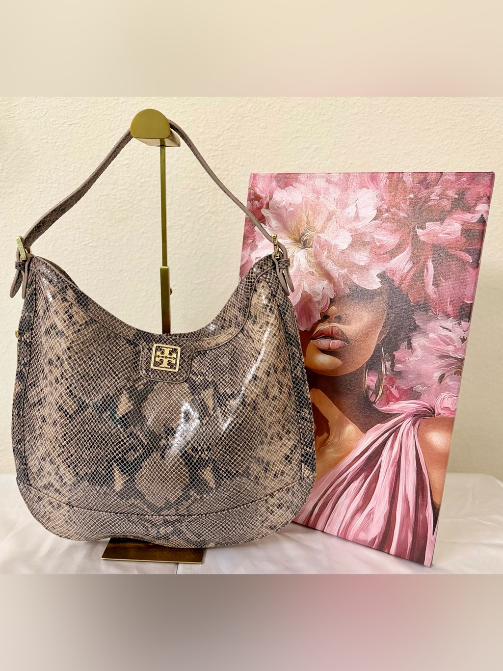 Tory Burch Beige And Brown Snakeskin-Print Shoulder Bag. Nwot.